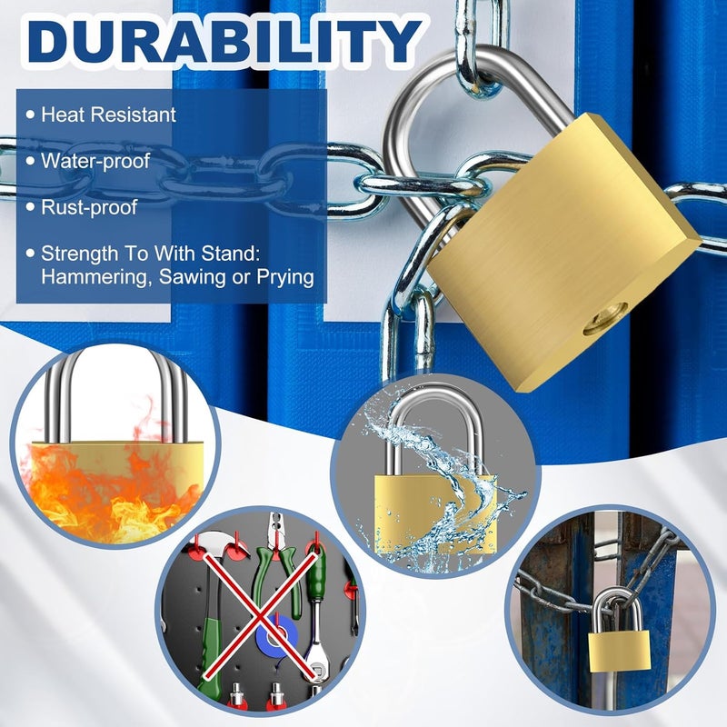 Yaocom 24 Pcs Solid Brass Keyed Padlock, Small Yellow Gym Lock, Strong Padlock with Same Key for Luggage Toolbox (30mm 1-3/16'') - Image 4